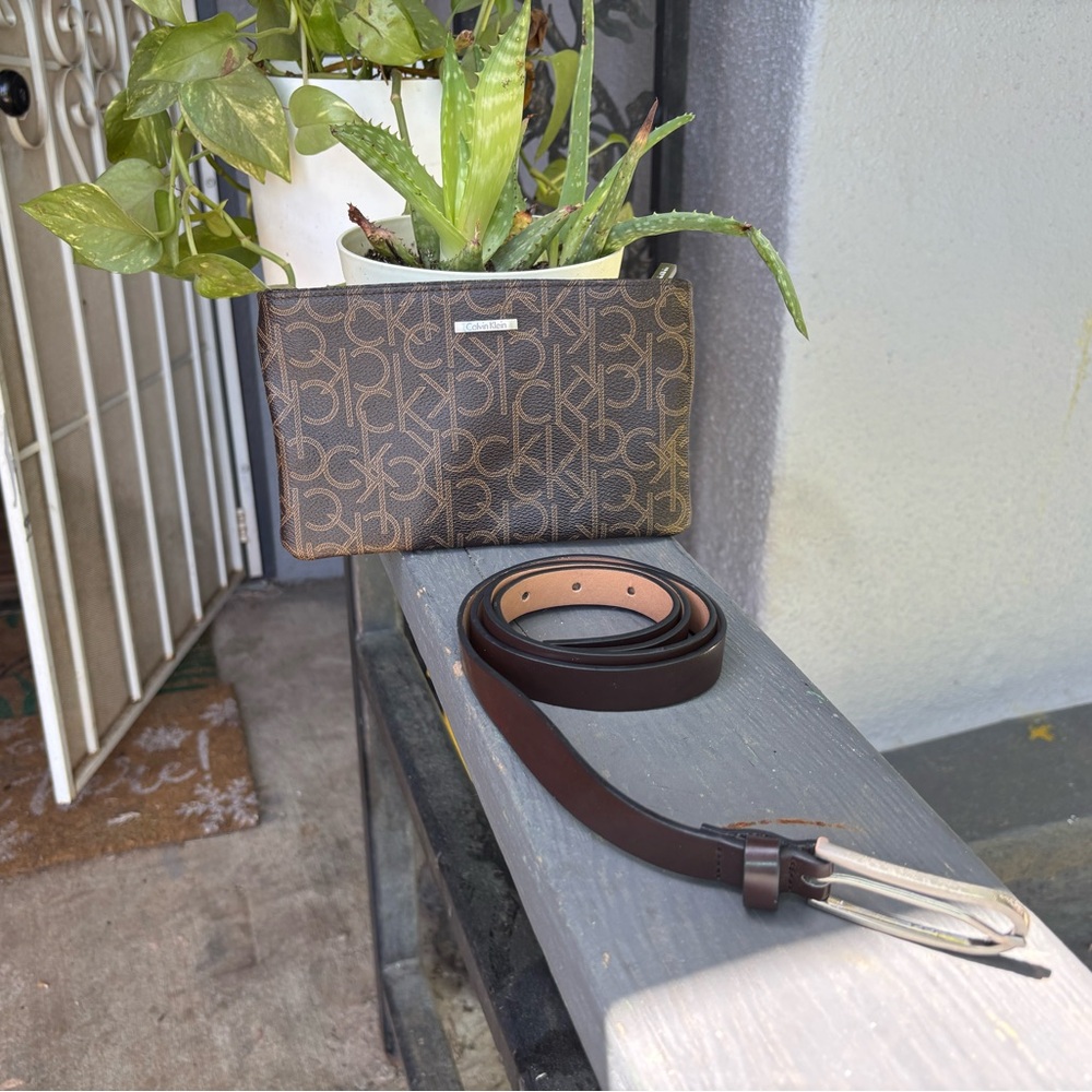 Calvin Klein Brown Belt Bag with Monogram Design